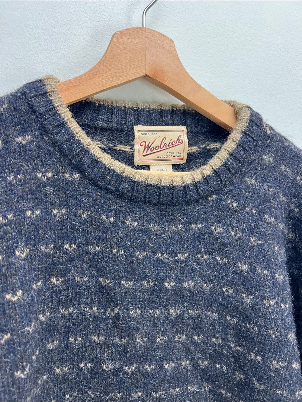 Vintage Woolrich Nottingham Tweed Wool Sweater Fair Isle Crewneck Mens XL Warm - Picture 2 of 7
